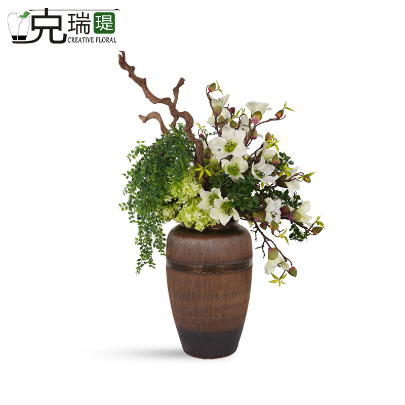 克瑞瑅新中式落地花艺客厅装饰仿真花软装饰品摆件 G30031