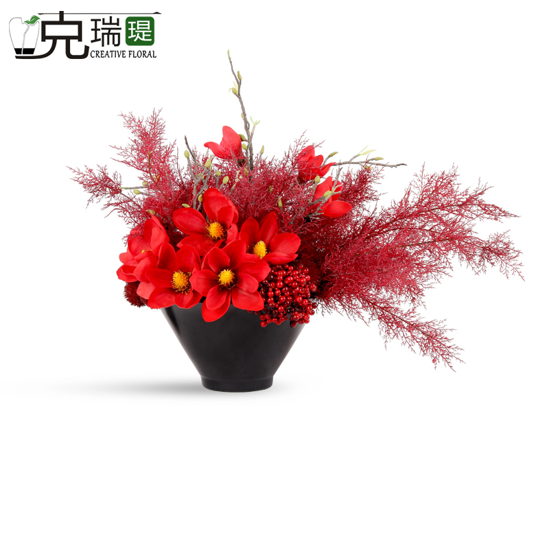 克瑞瑅新中式玄关背景台客厅装饰仿真花软装饰品摆件 G40093